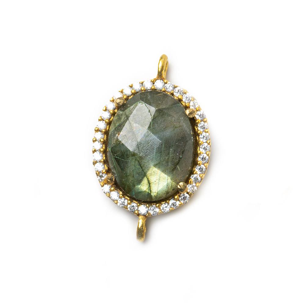  14.5x13mm Vermeil Bezel White CZ & Labradorite Oval Connector 1 piece 