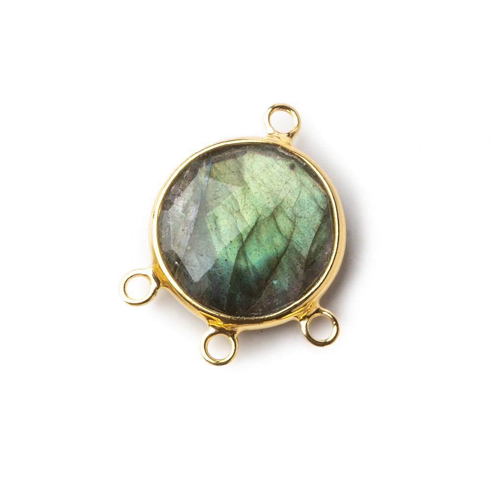  14mm Vermeil Bezel Labradorite Faceted Coin 3 ring Connector 1 piece 