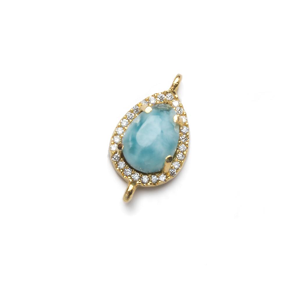  14x10mm Vermeil Bezel White CZ and Larimar Pear Connector 1 focal piece 
