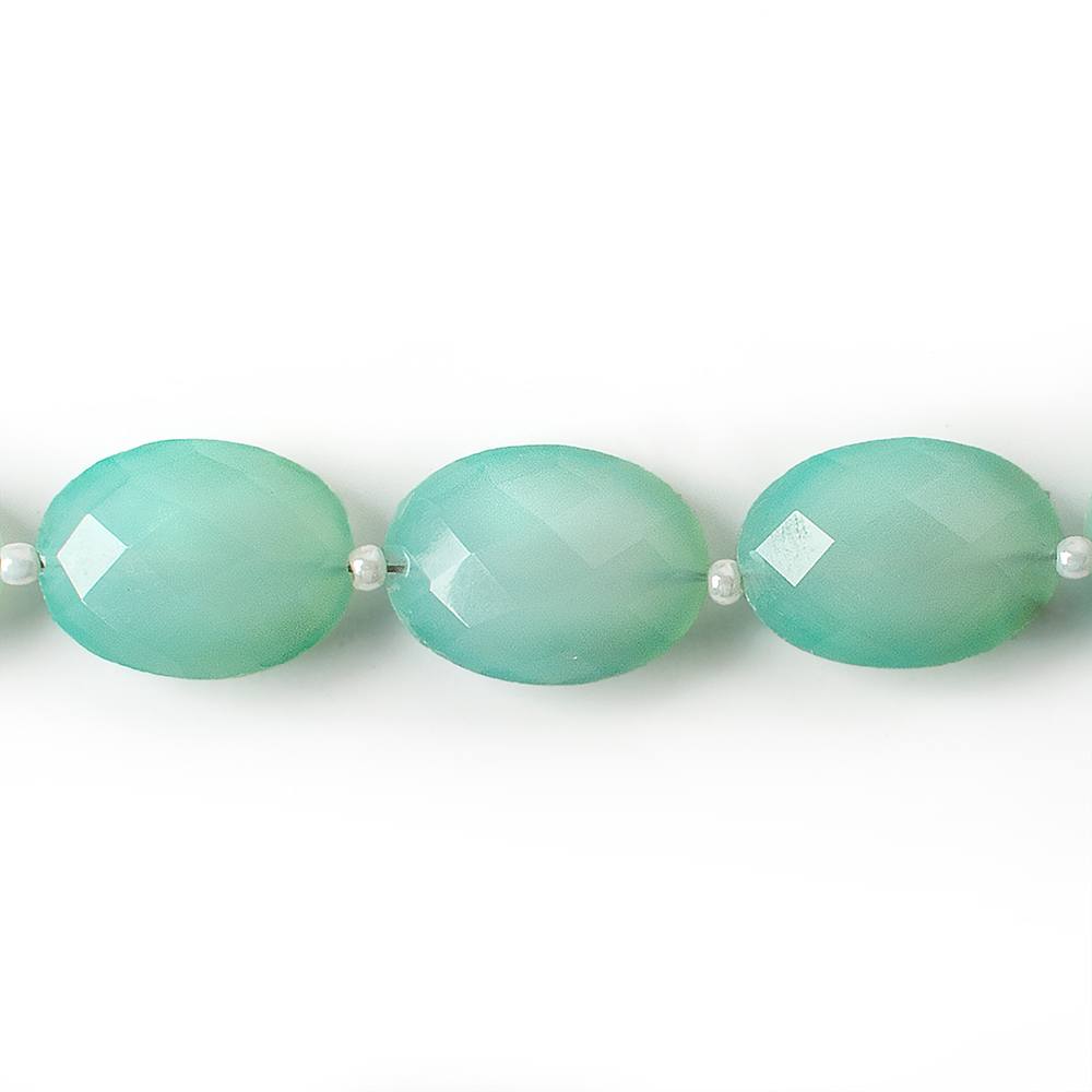  14x10mm Sea Blue Chalcedony straight drilled faceted oval beads 8 inch 14 pieces A 