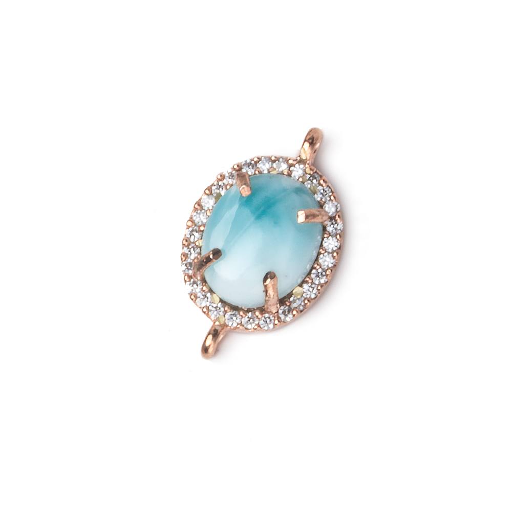  14x11mm Rose Gold Bezel White CZ and Larimar Oval Connector 1 focal piece 