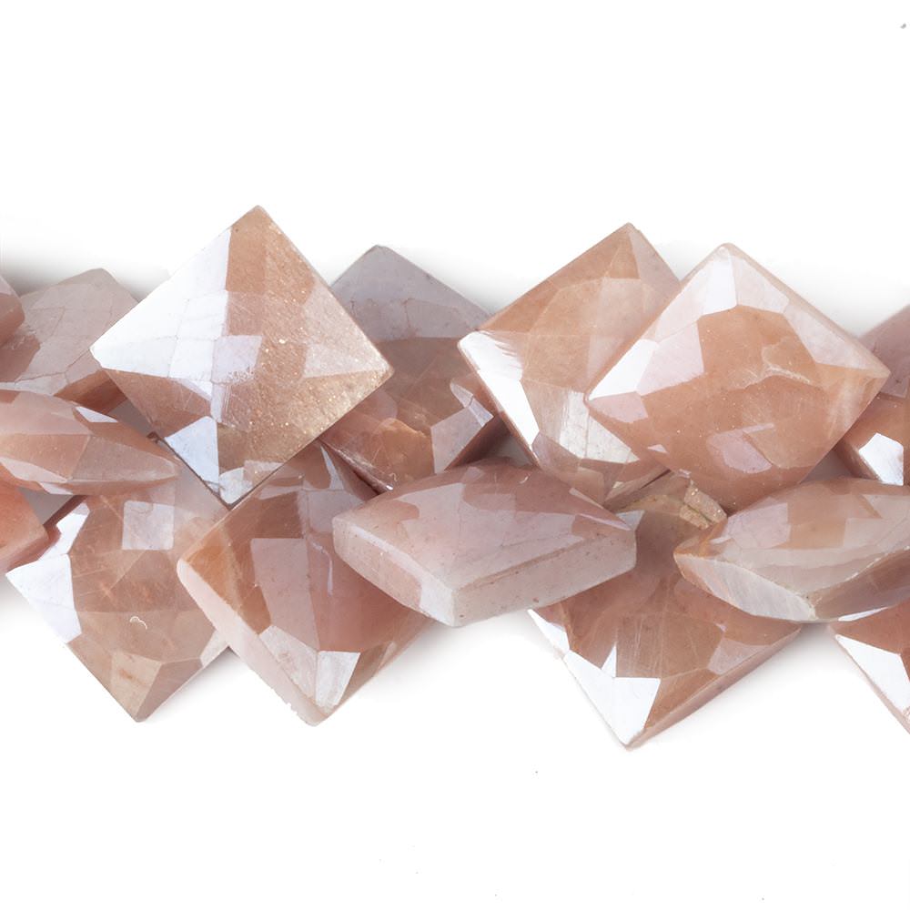  13-16mm Mystic Peach Moonstone Corner Drilled Faceted Squares 8 inch 34 beads 