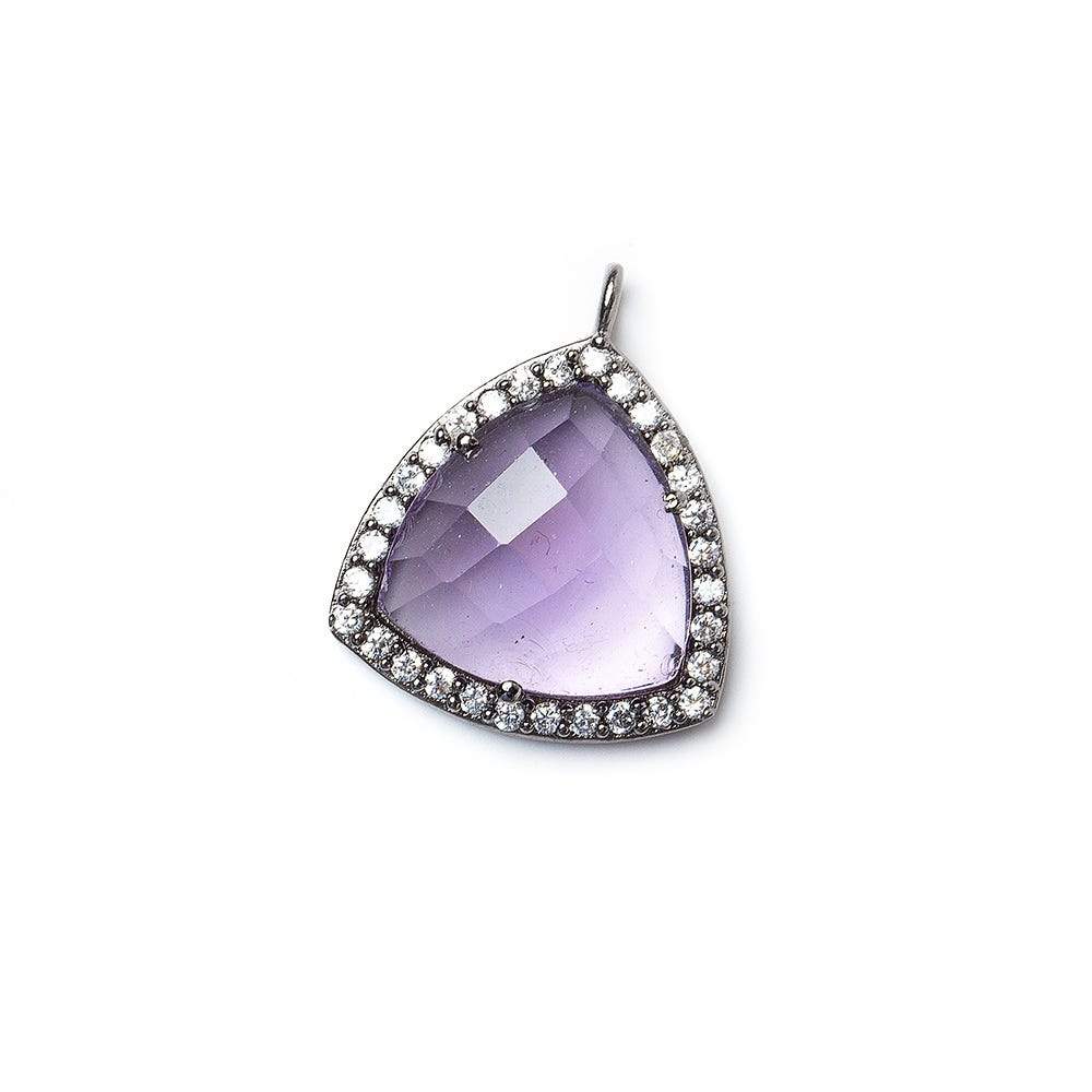  15.5mm Black Gold Bezel White CZ & Amethyst Triangle Pendant 1piece 