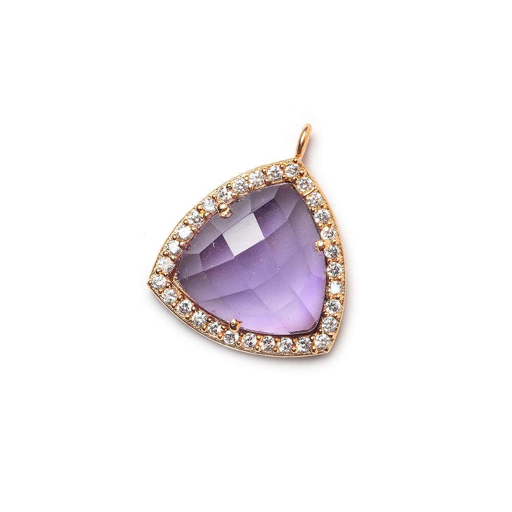  15.5mm Rose Gold Bezel White CZ & Amethyst Triangle Pendant 1piece 