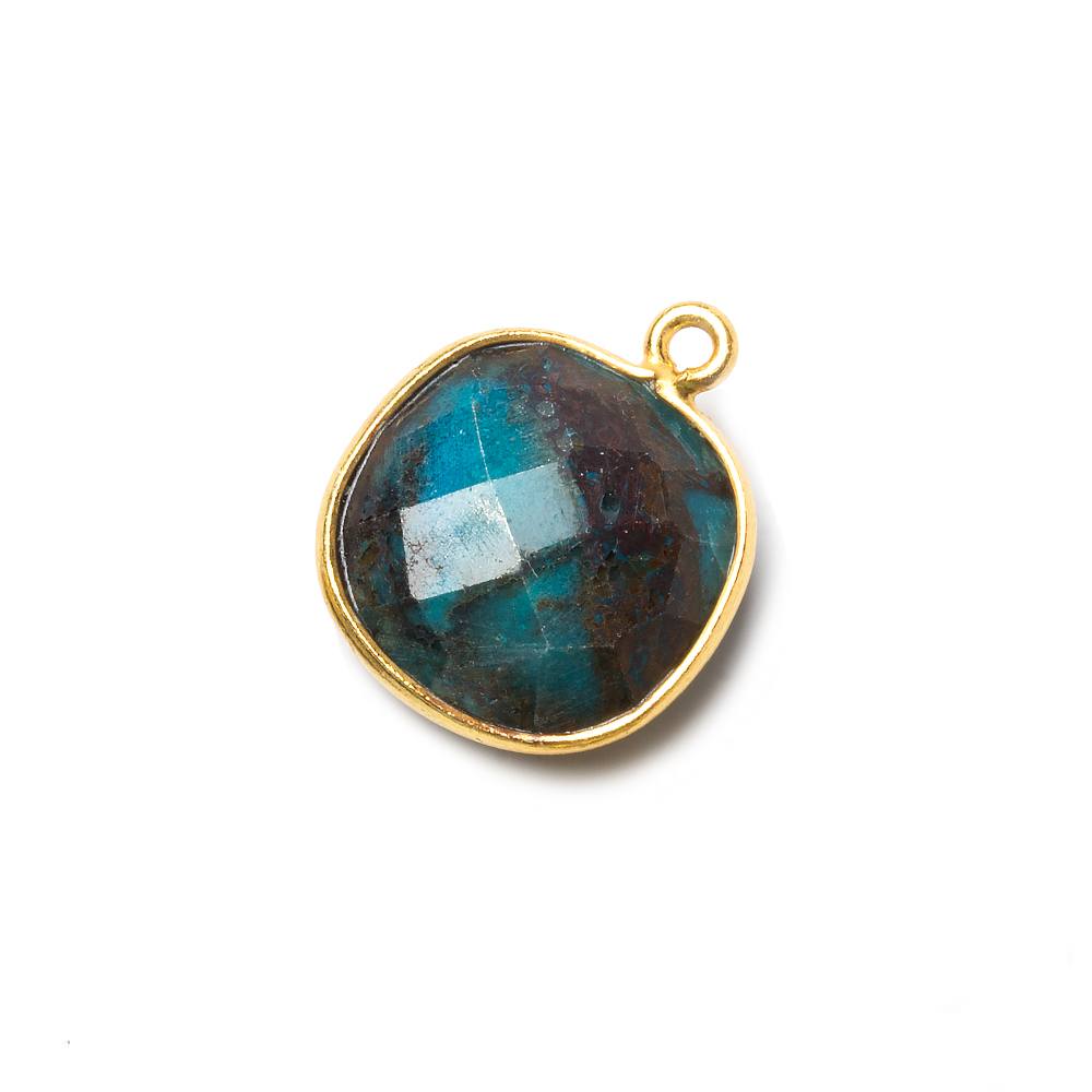 15.5mm Vermeil Bezel Chrysocolla faceted cushion Pendant 1 piece 
