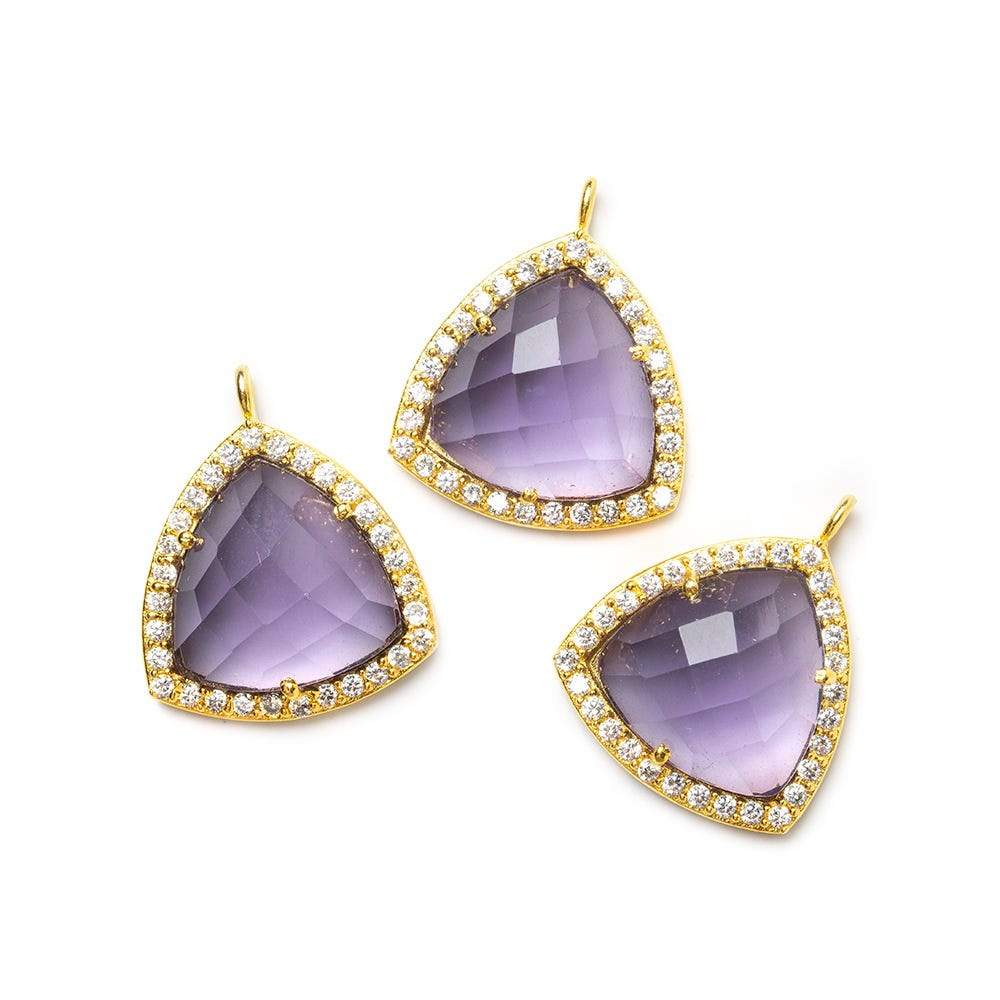  15.5mm Vermeil Bezel White CZ and Amethyst Triangle Pendant 1 piece 