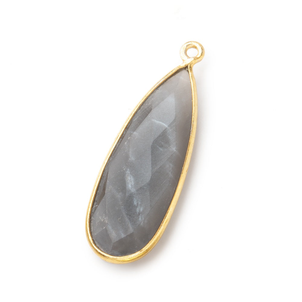  32x12mm Vermeil Bezeled Platinum Grey Moonstone Pear Pendant 1 piece 