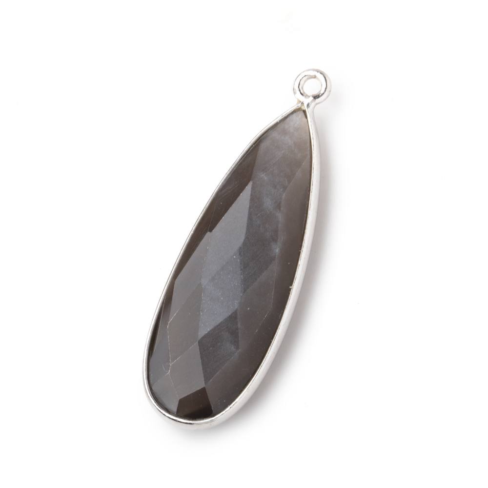  32x12mm Silver .925 Bezeled Platinum Grey Moonstone Pear Pendant 1 piece 