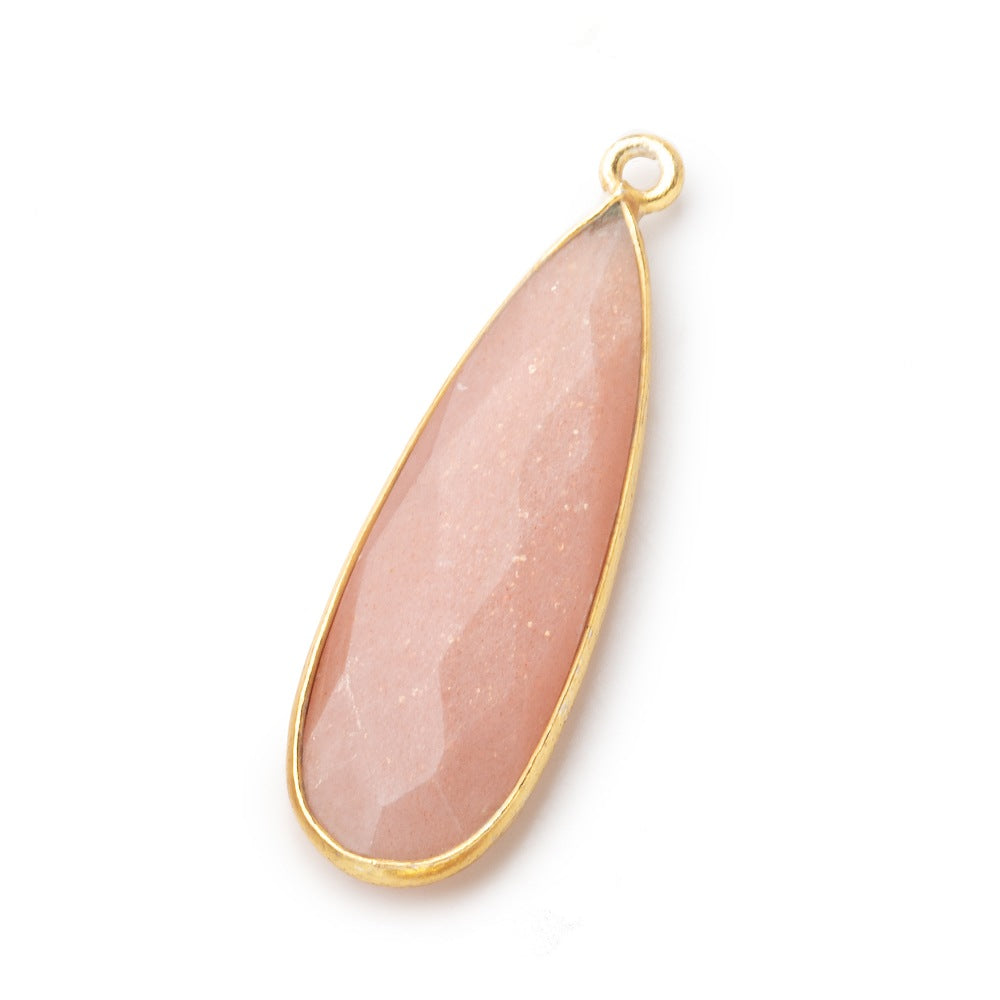  32x12mm Vermeil Bezeled Angel Skin Peach Moonstone Pear Pendant 1 piece 
