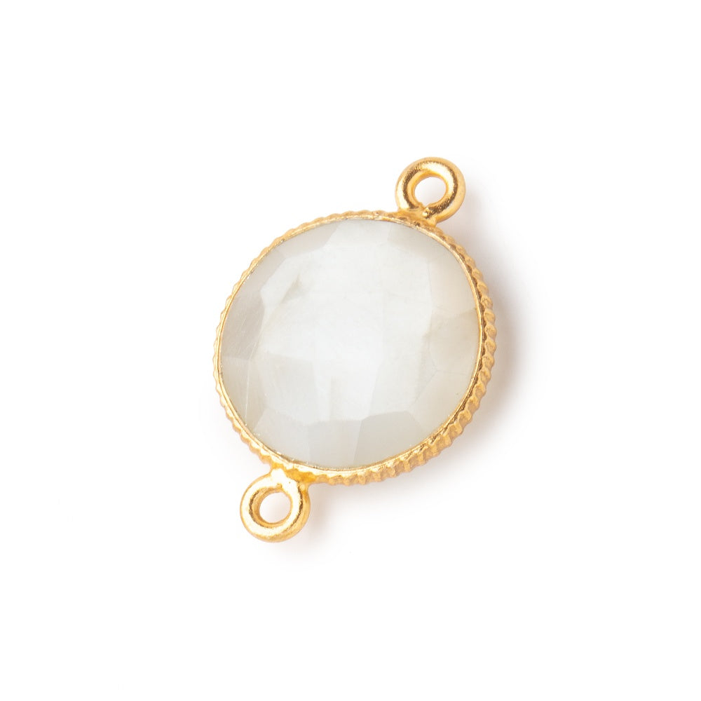  15mm Vermeil Corrugated Bezel White Moonstone Coin 2 ring Connector 1 pc 