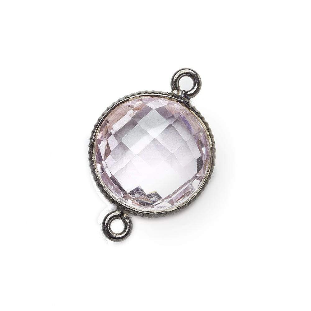  15mm Black Gold .925 Corrugated Bezel Pink Amethyst Coin 2 ring Connector 1 pc 