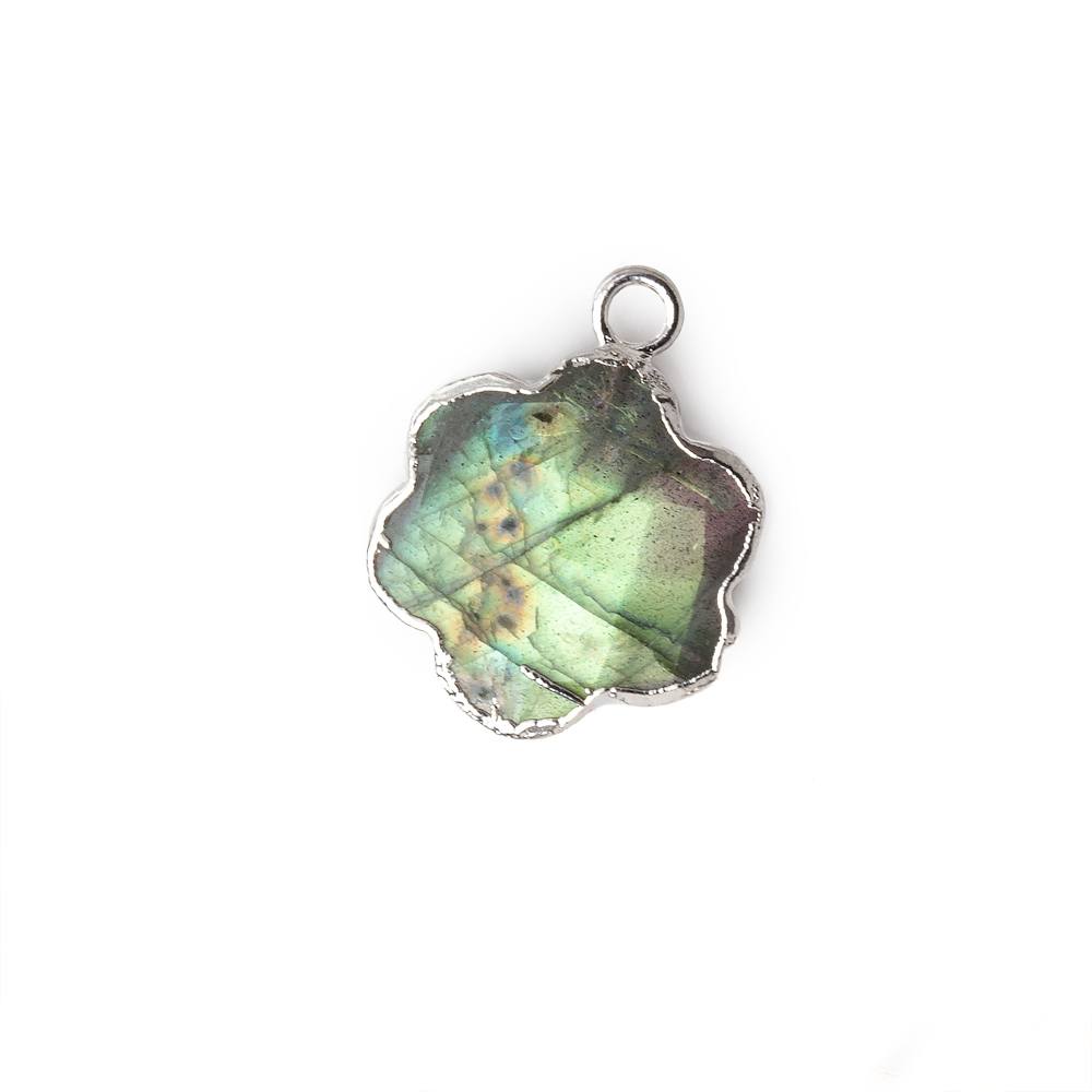  15mm Silver Leafed Labradorite Faceted Quatrafoil Focal Bead Pendant sold as 1 piece 