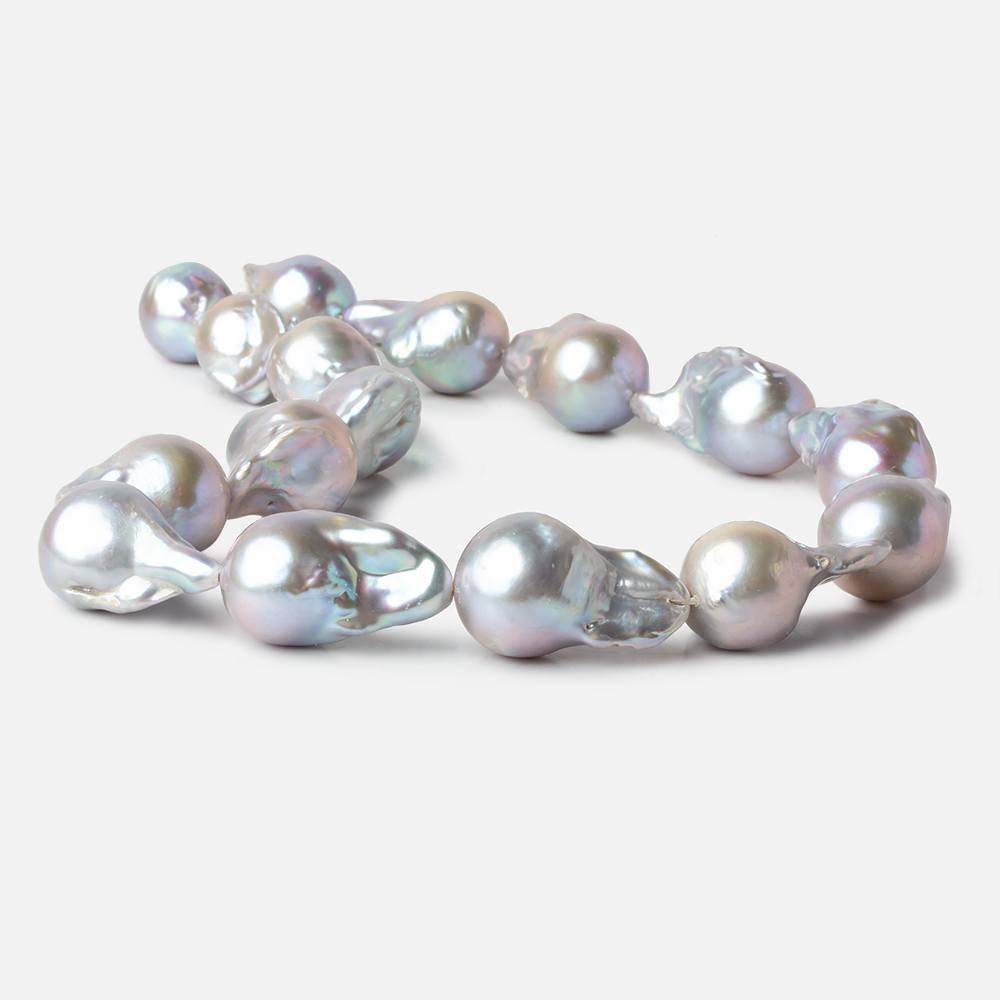  15mm Silver Ultra Baroque Freshwater Pearls 16 inch 16 pcs .8mm drill hole AAA 
