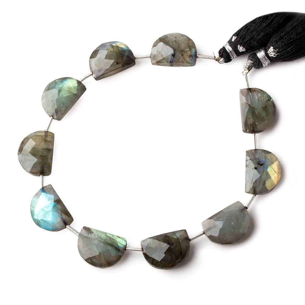  15x11mm Labradorite east west faceted half moon beads 8 inch 10 beads 