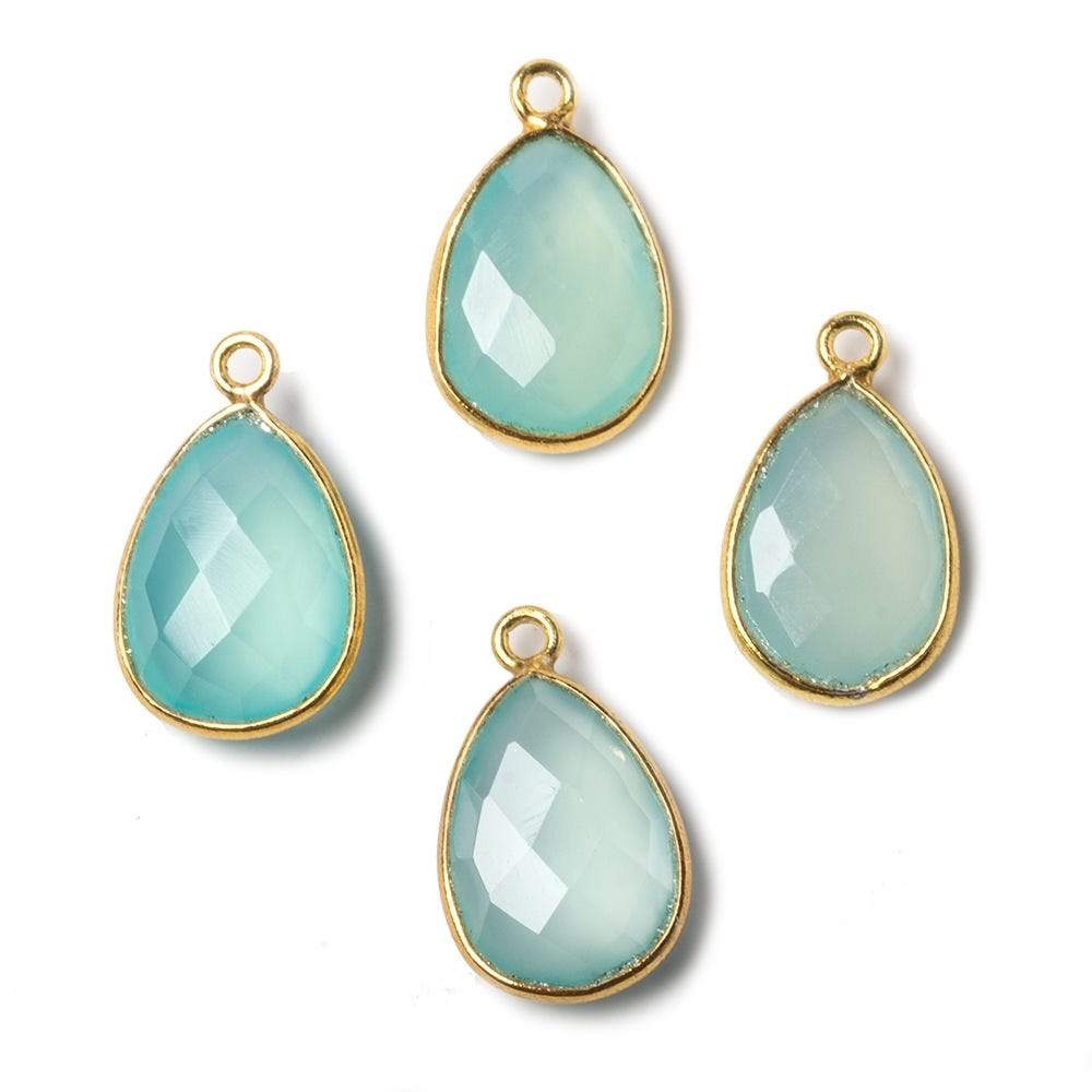  15x11mm Vermeil Bezel Aqua Chalcedony Pear Focal Pendant 1 piece 