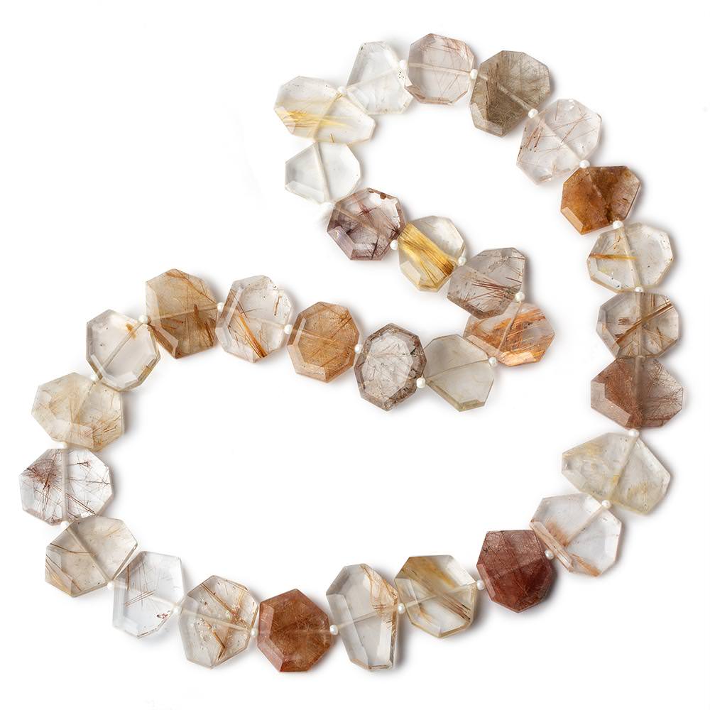  15x13-21x14mm Rutilated Quartz Side Drilled Bevel Faceted Flat Nuggets 18 inch 31 pieces AA 