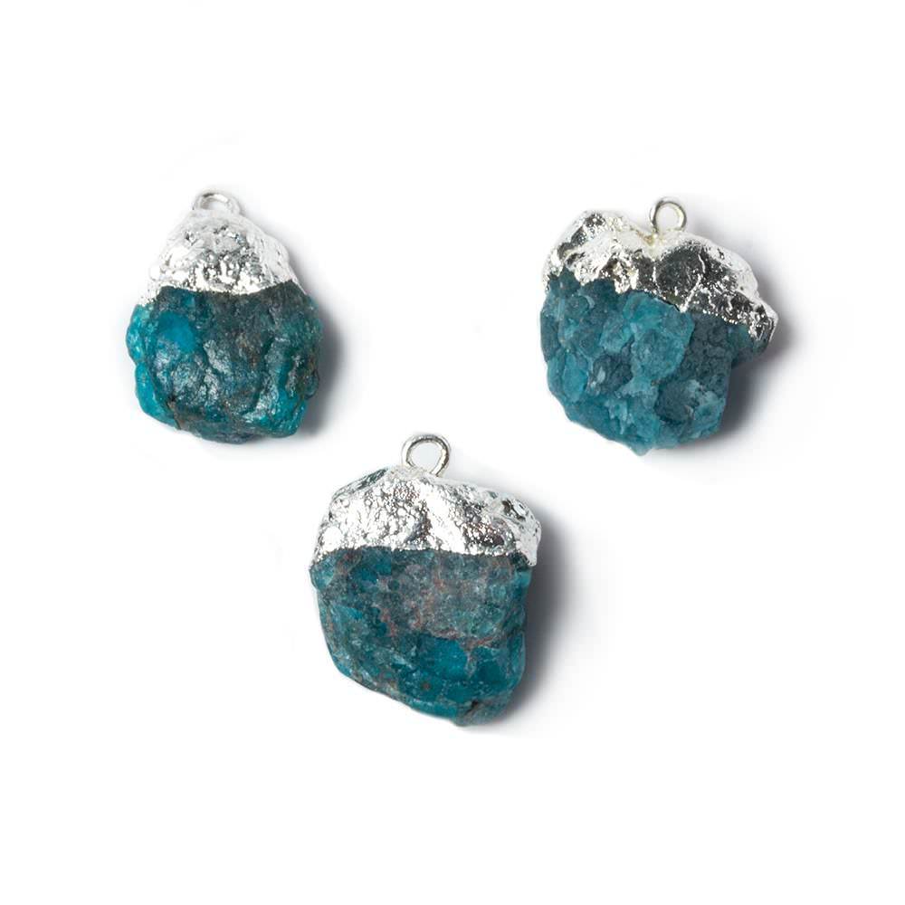  15x14mm to 17x14mm Silver Leaf Neon Blue Apatite Natural Crystal Pendant Set of 3 