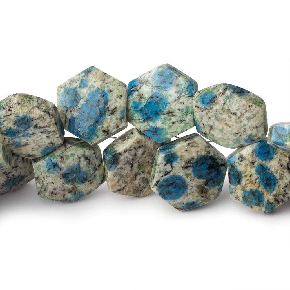  15x15mm K2 Azurite Granite "K2 Jasper" plain hexagon beads 8 inch 31 beads 