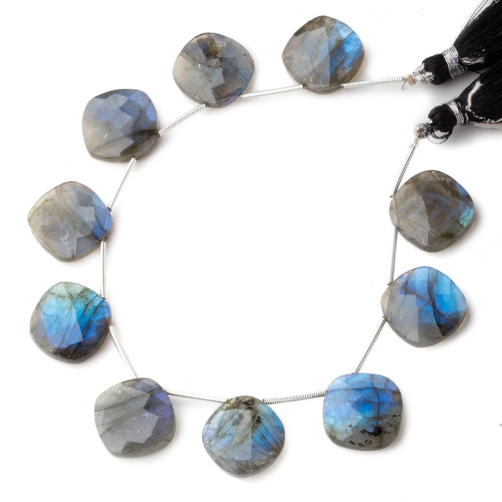  15x15mm Labradorite Faceted Cushion Beads 8 inch 9 pieces 