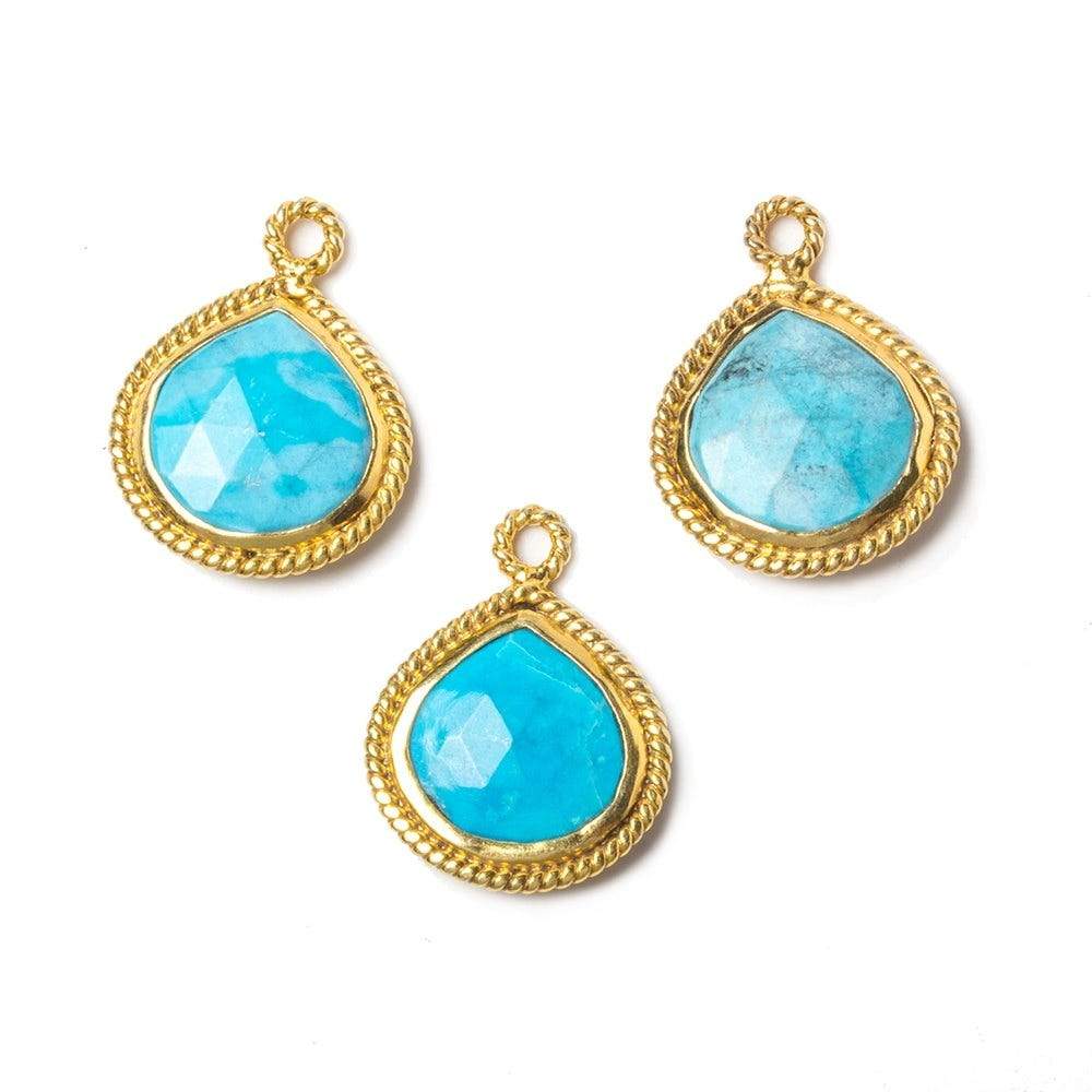  15x15mm Vermeil Rope Bezel Turquoise Howlite heart Pendant 1 piece 