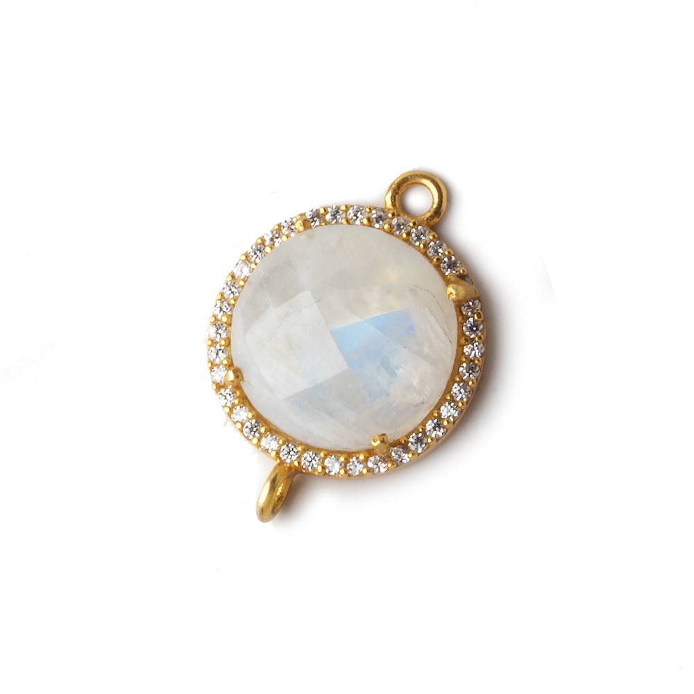  16.5mm Vermeil CZ Bezel Rainbow Moonstone Coin Connector 1 piece 