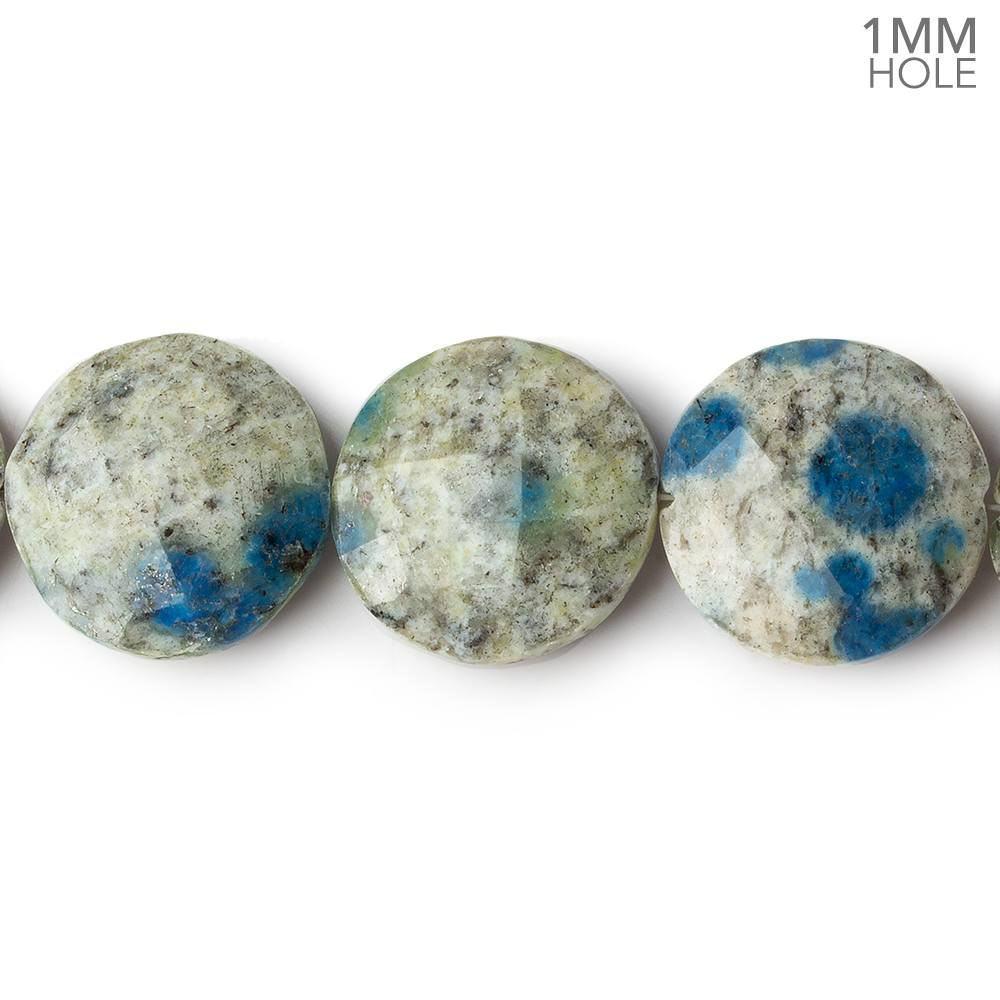  16mm K2 Azurite Granite "K2 Jasper" faceted coins 8 inches 13 pieces 1mm large hole 