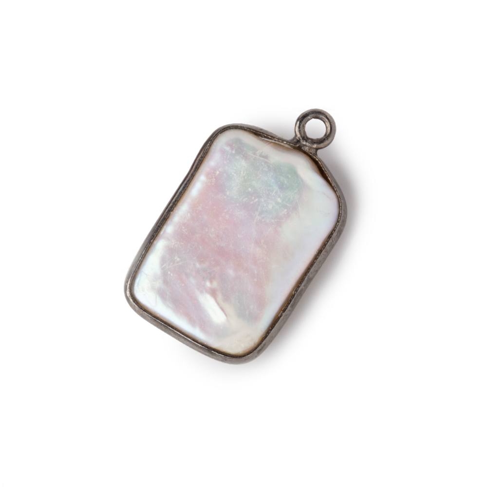 16x12mm Black Gold Bezel Off White Rectangle Pearl Pendant 1 Piece 