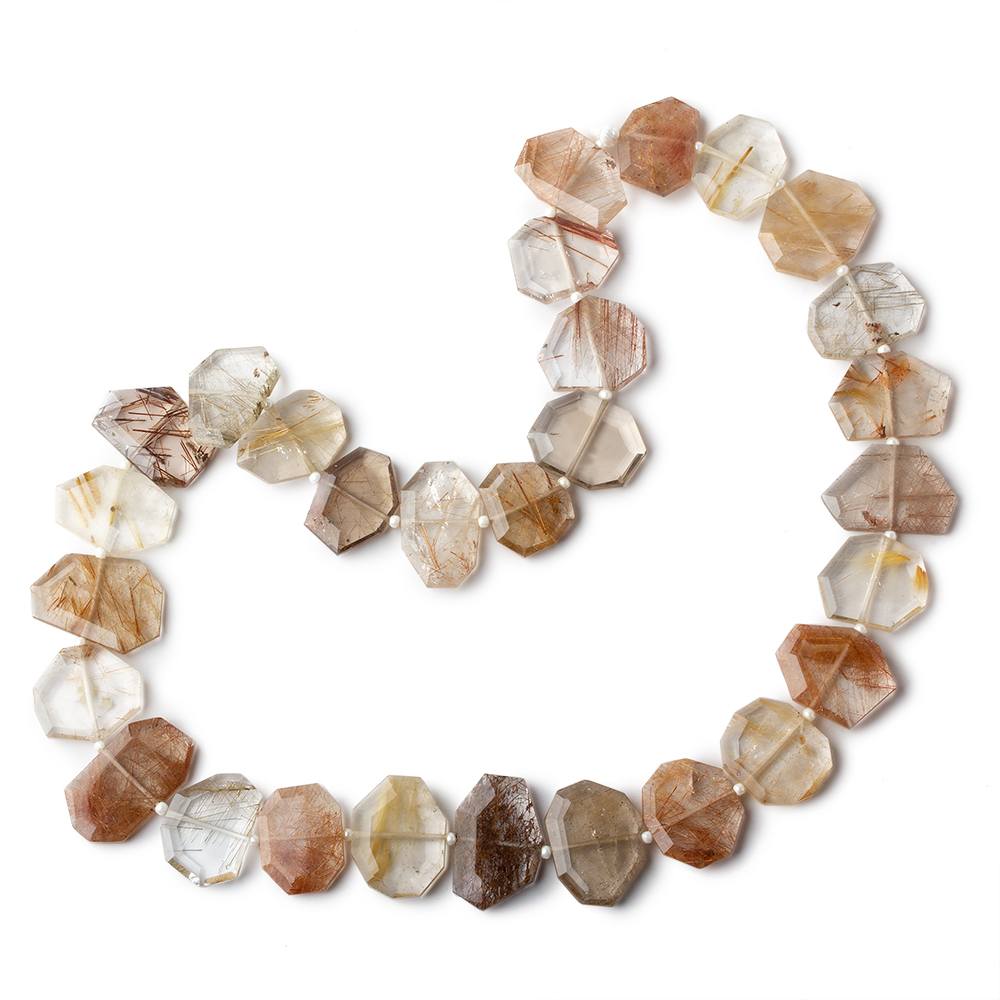  16x13-23x13mm Rutilated Quartz Side Drilled Bevel Faceted Flat Nuggets 17 inch 29 pieces AA 
