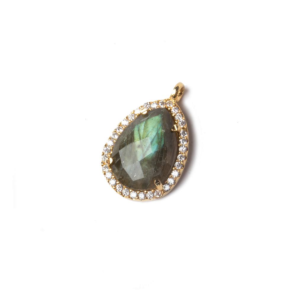  16x13mm Vermeil Bezeled White CZ and Labradorite Pear Pendant 1 piece 