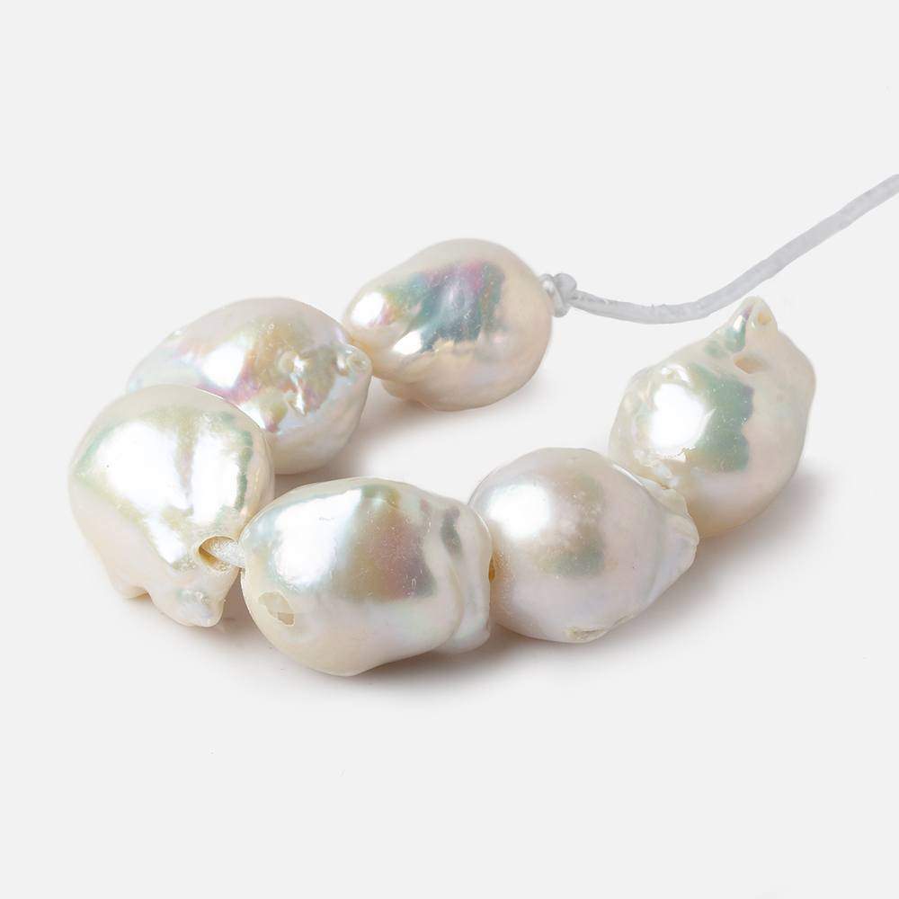  16x14-18x17mm White Ultra Baroque 2.5mm Large Hole Freshwater Pearls 4 inch 6 pieces 