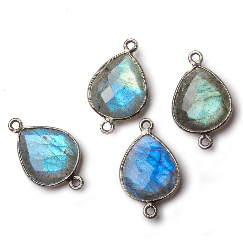  16x14mm Black Gold Bezel Labradorite faceted pear Connector 1 piece 