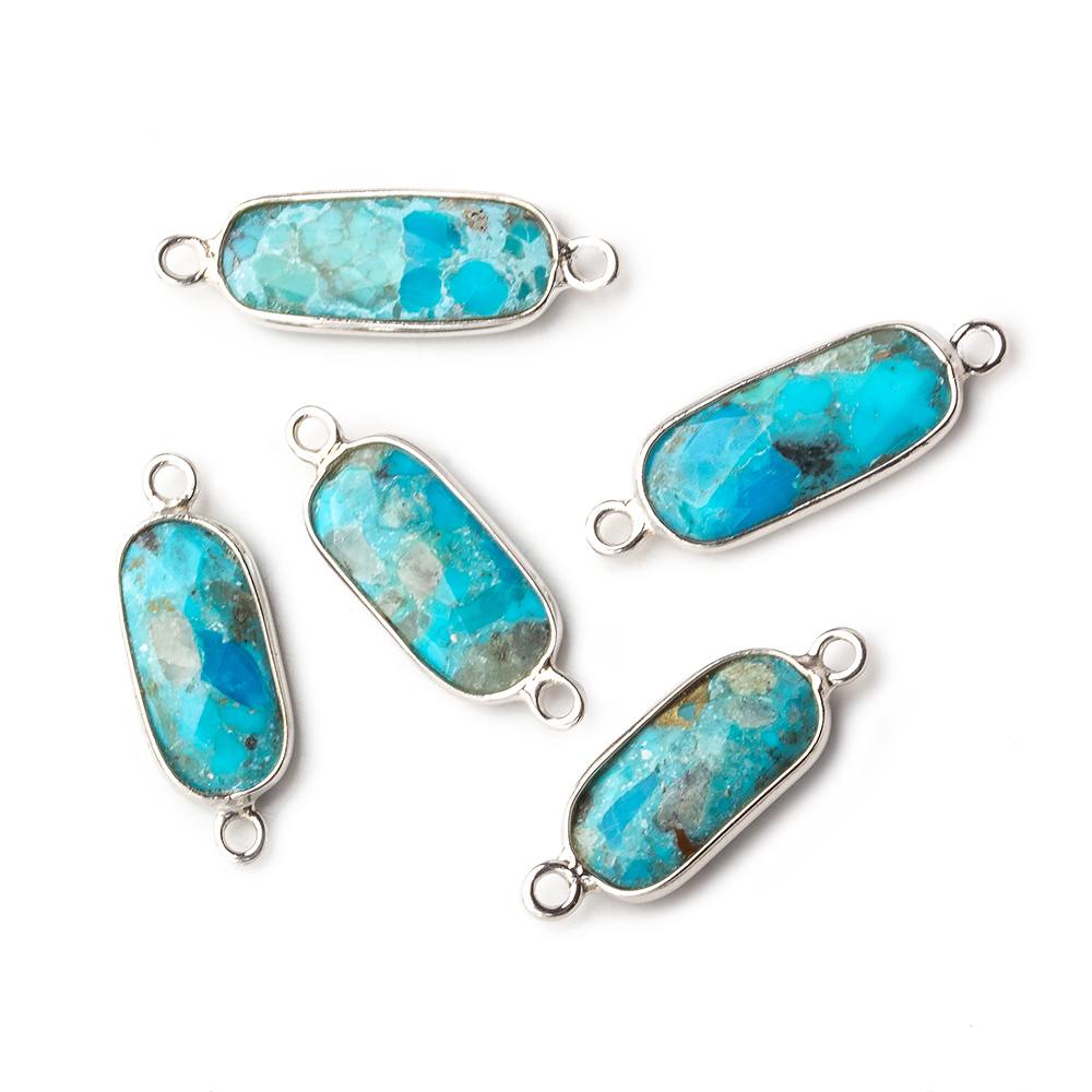  16x8mm Silver .925 Bezeled Enhanced Turquoise elongated oval Connector 1 focal bead 