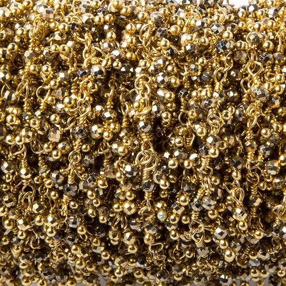  1.75mm Pyrite micro faceted round Gold plated Dangle Chain by the foot 117 pieces 