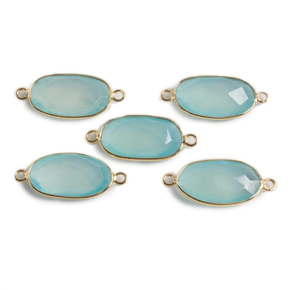  17.5x10mm Vermeil Bezeled Aqua Chalcedony faceted oval Connector 1 piece 