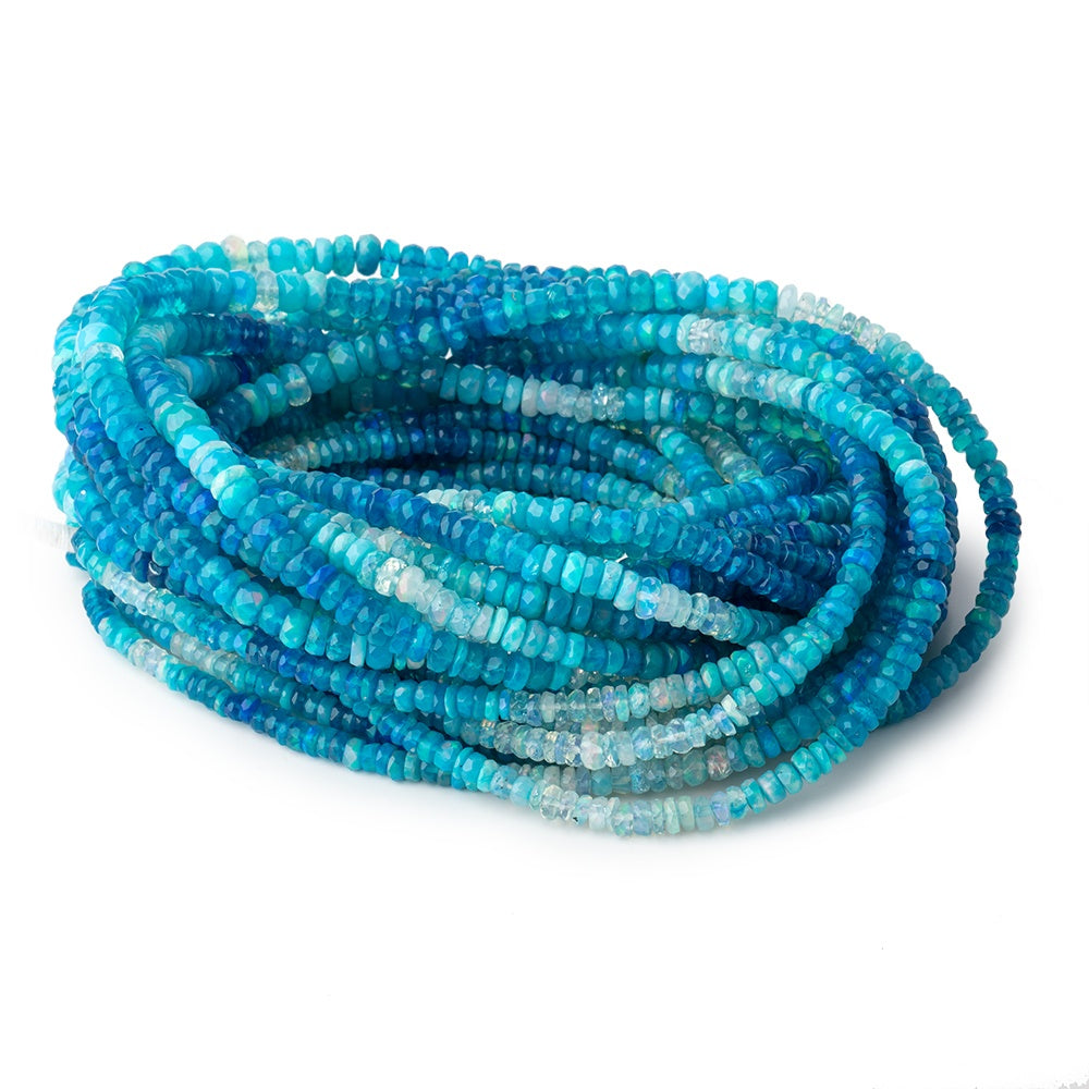  3-5mm Teal Blue Ethiopian Opal Faceted Rondelles 18 inch 190 color treated beads 