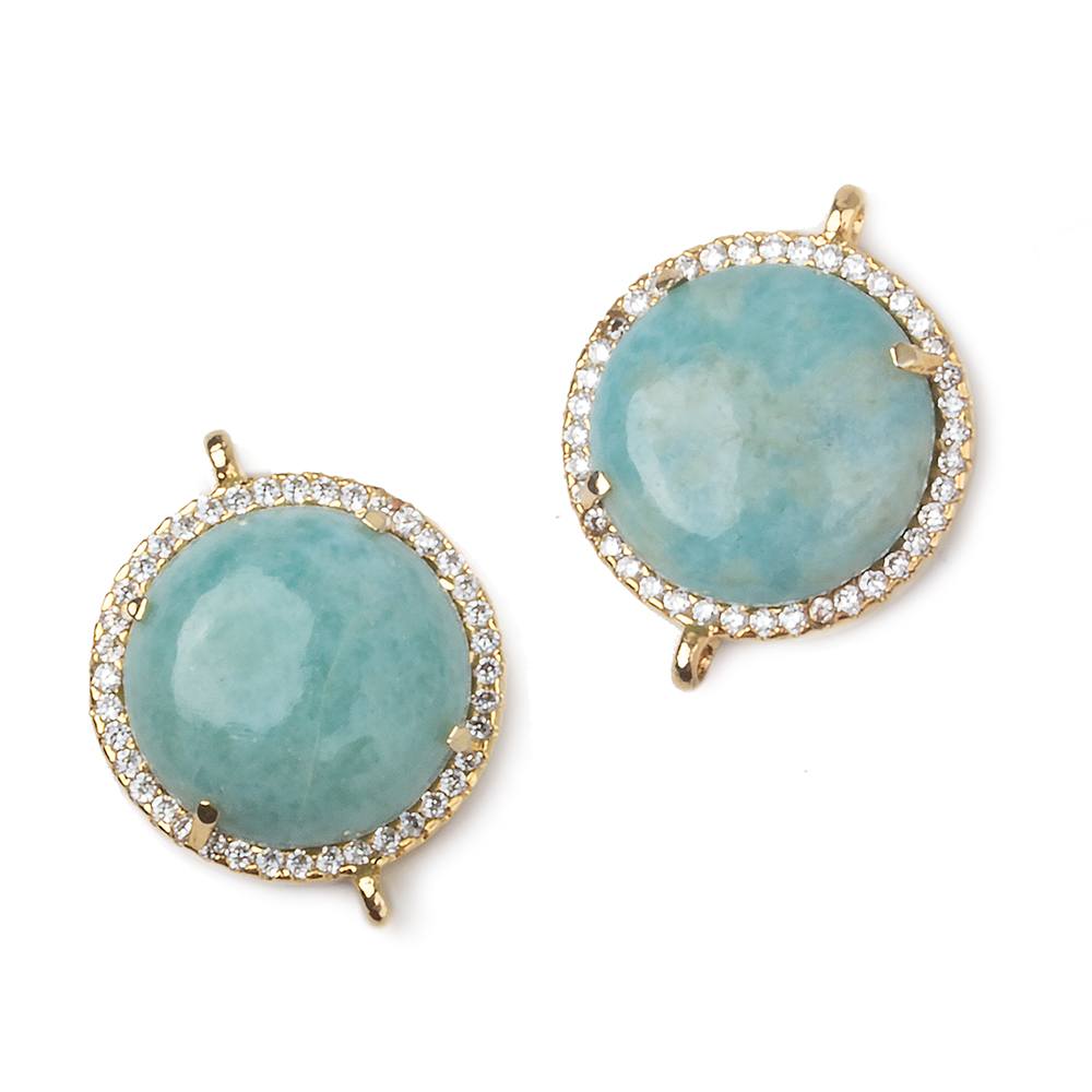  17mm Gold Bezel White CZ and Larimar Coin Connector 1 focal piece 