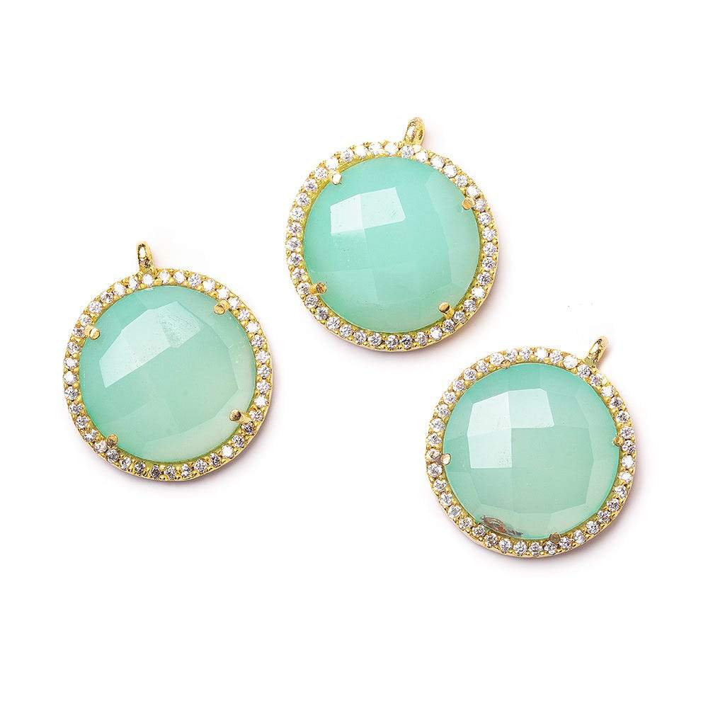  17mm Gold CZ Bezel Seafoam Chalcedony Coin Pendant 1 piece 