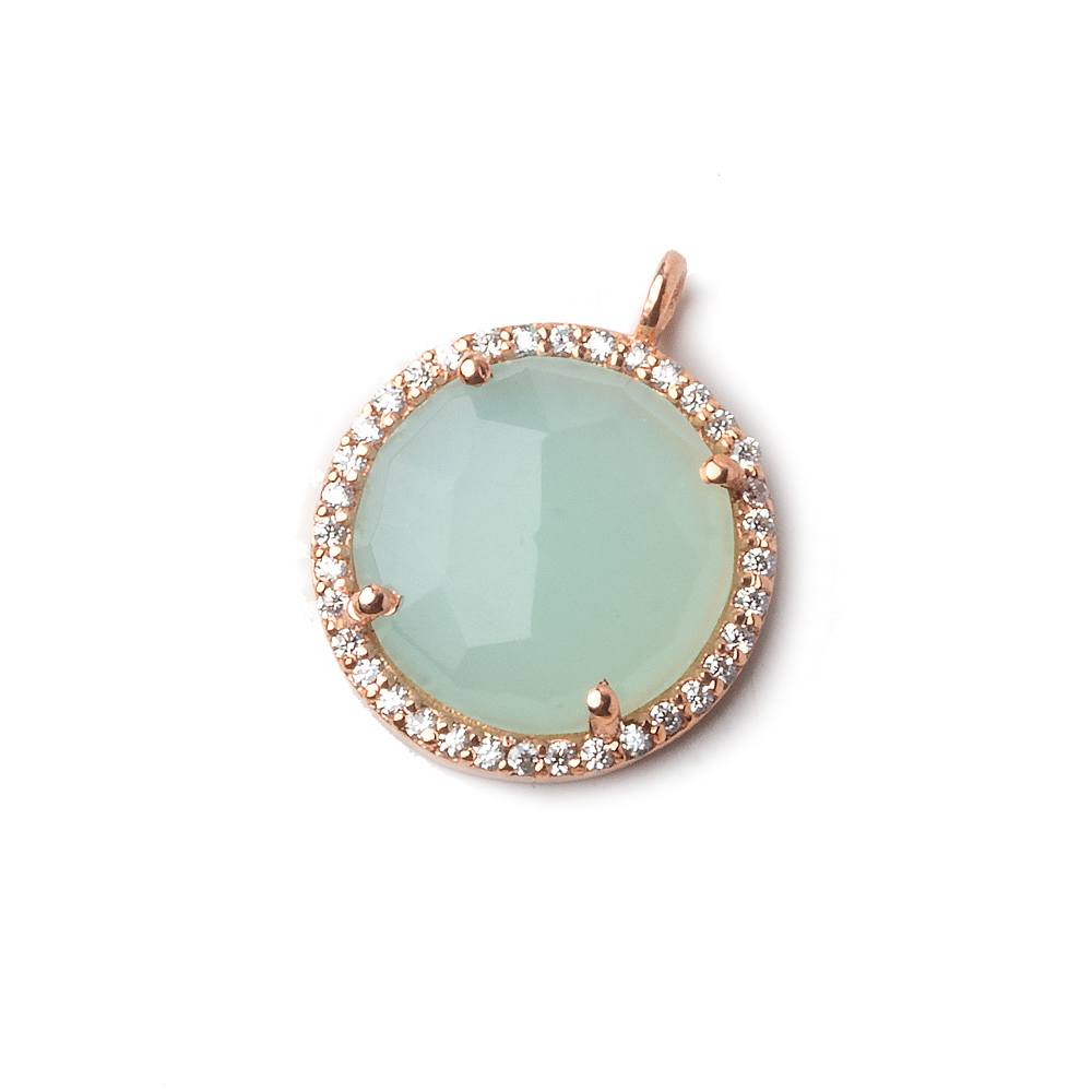  17mm Rose Gold CZ Bezel Seafoam Chalcedony Coin Pendant 1 piece 