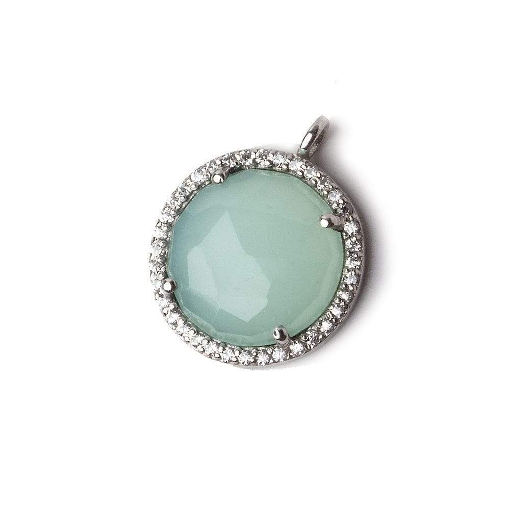  17mm Silver CZ Bezel Seafoam Chalcedony Coin Pendant 1 piece 