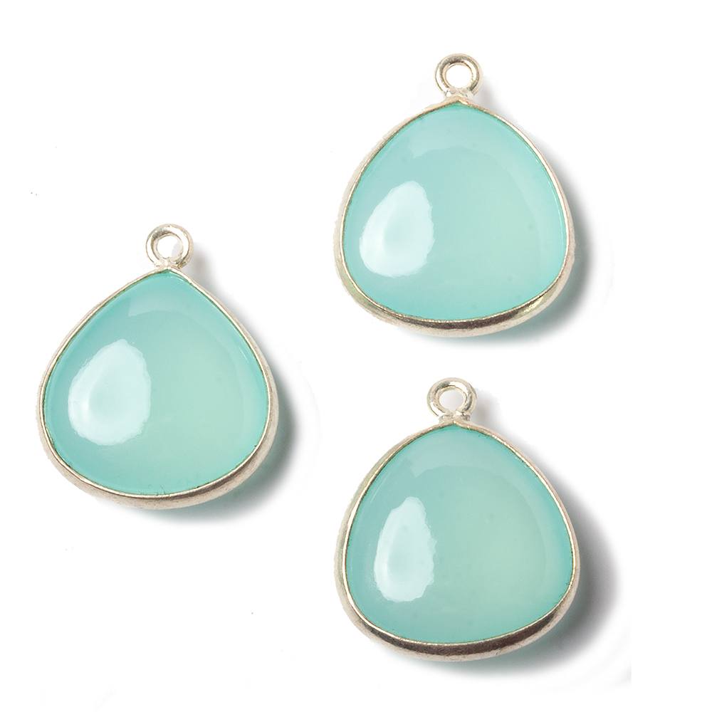  17mm Sterling Silver Bezel SeaBlue Chalcedony triangle Pendant 1 focal bead 