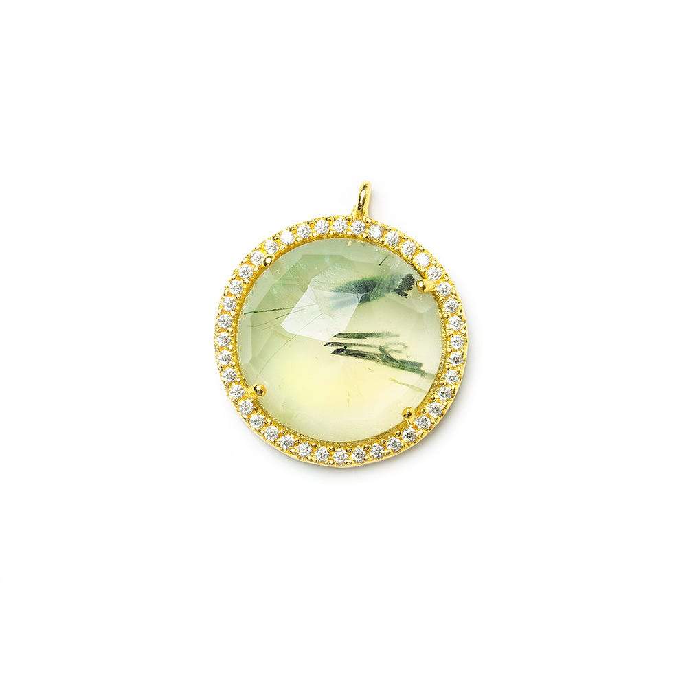  17mm Vermeil CZ Bezel & Prehnite faceted coin Pendant 1 piece 