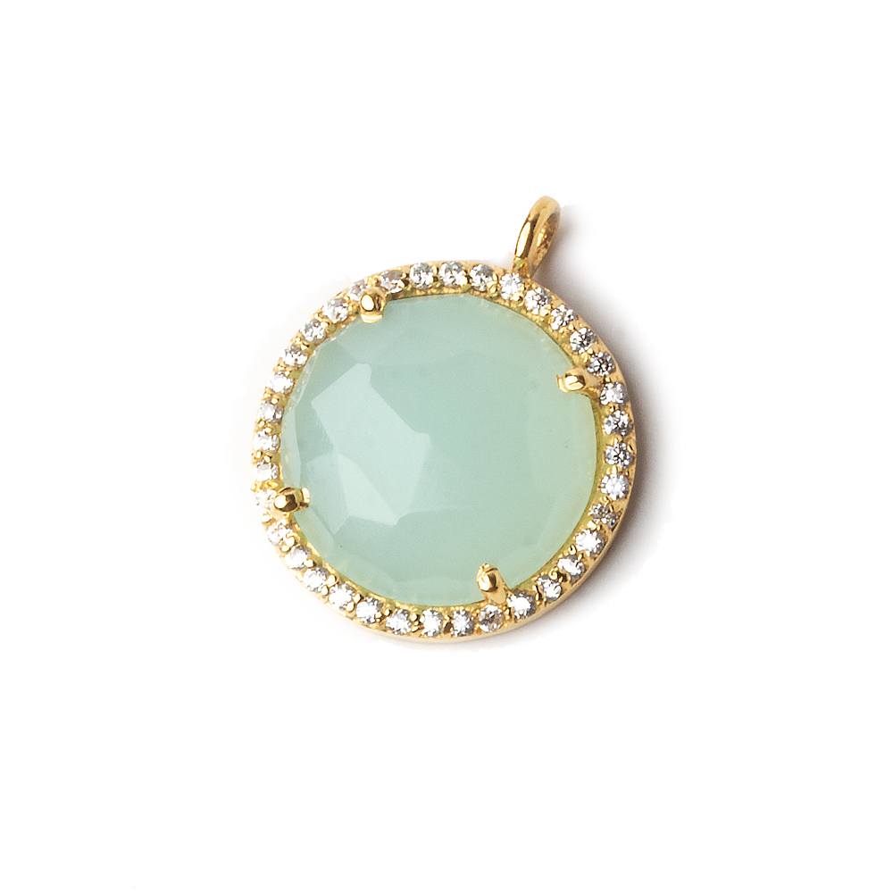  17mm Vermeil CZ Bezel Seafoam Chalcedony Coin Pendant 1 piece 
