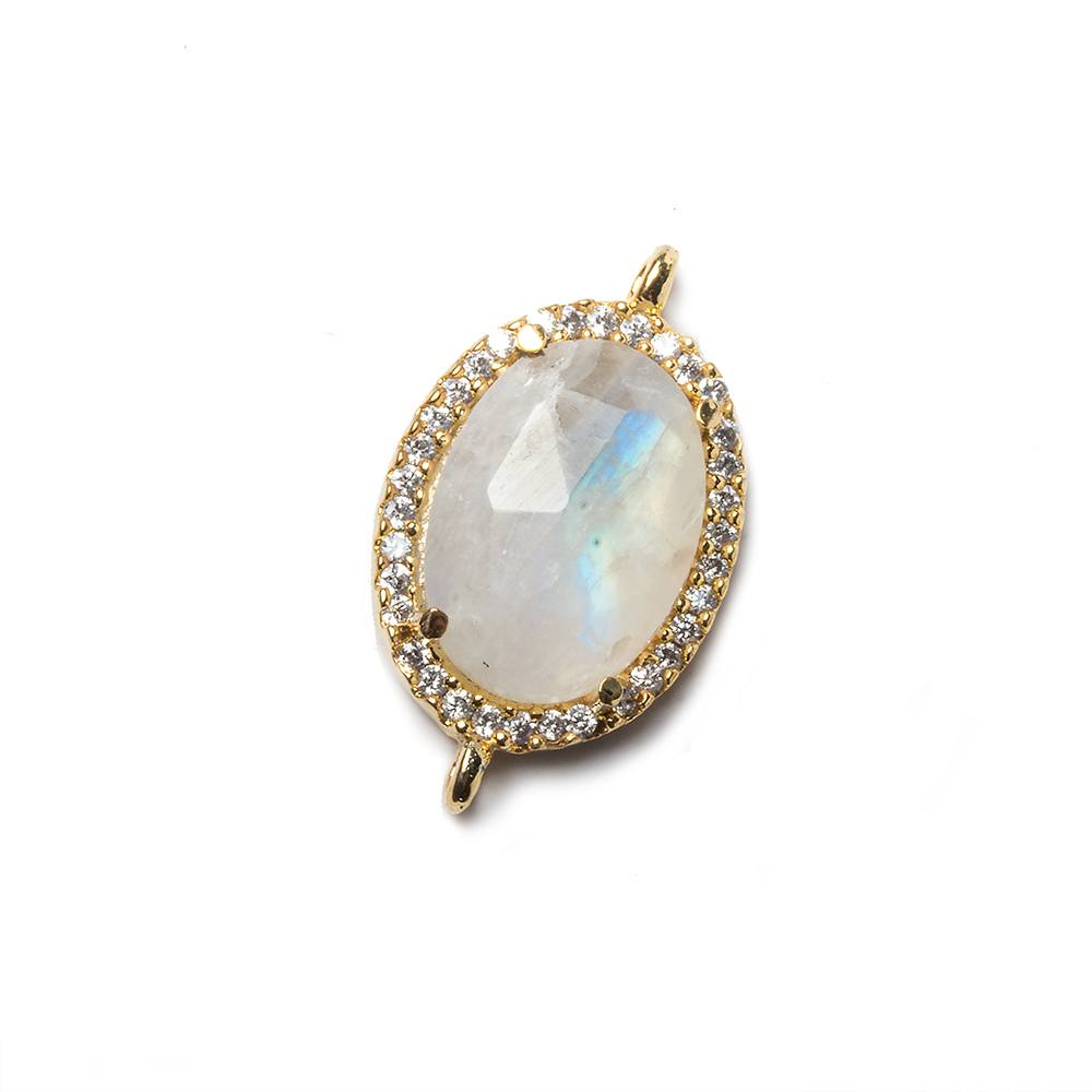  17x13mm Vermeil Bezeled CZ and Rainbow Moonstone Oval Connector 1 piece 