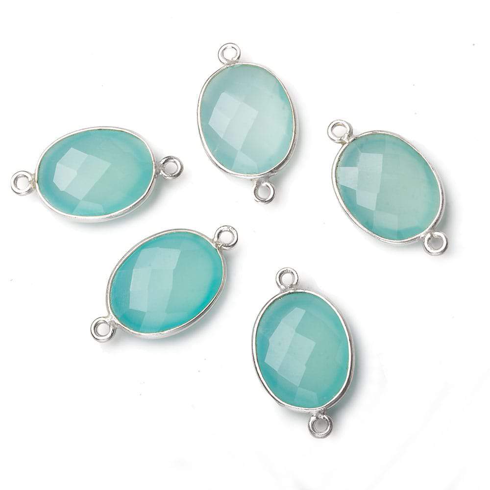 17x13mm Silver .925 Bezel Sea Chalcedony Faceted Oval Connector 1 piece 