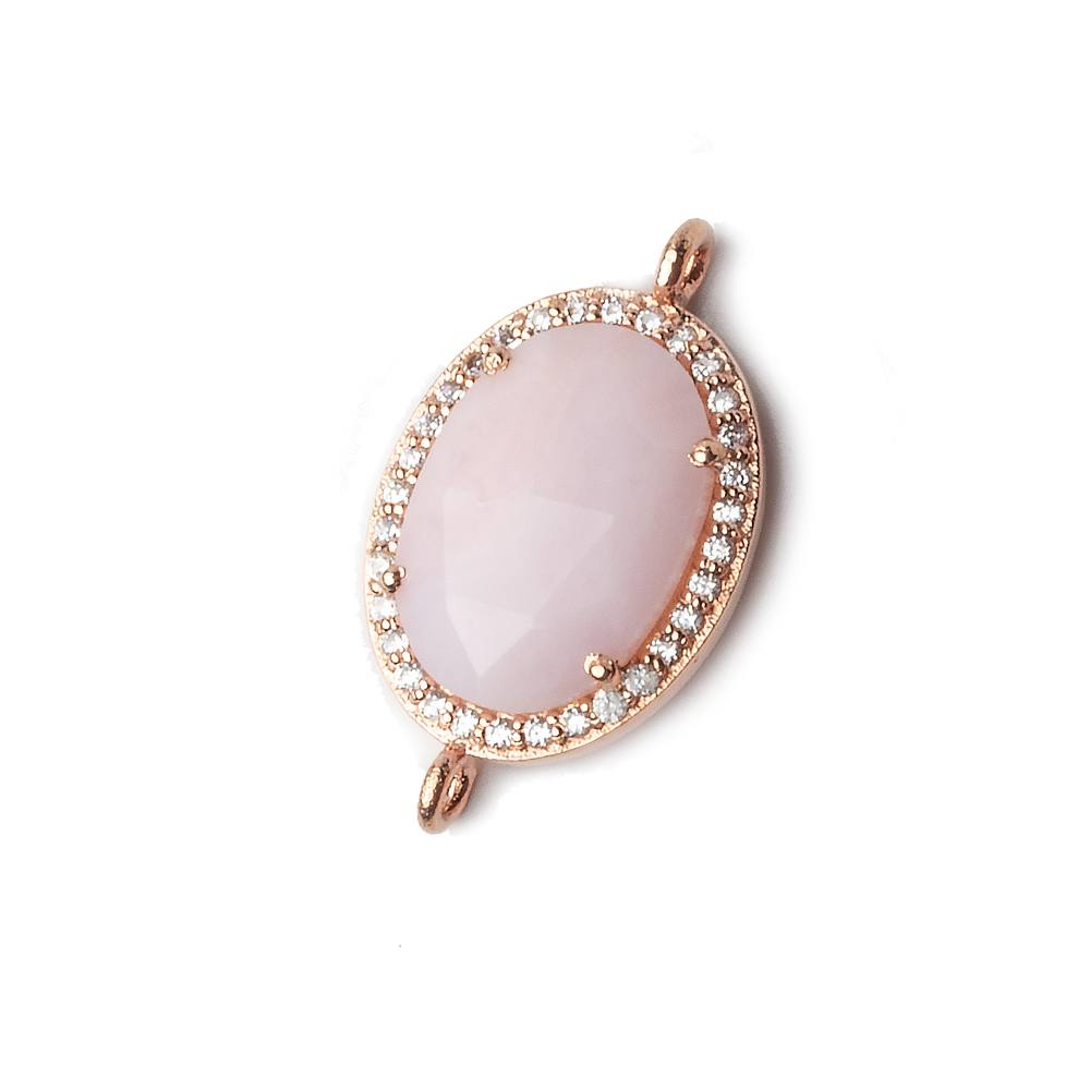  17x14mm Rose Gold CZ Bezel Pink Peruvian Opal Oval Connector 1 piece 