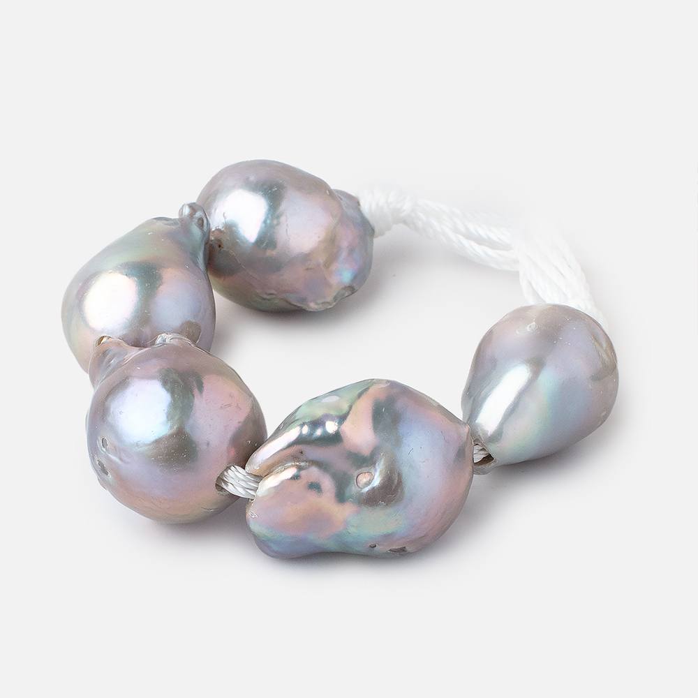  17x15-23x15mm Silver Ultra Baroque 2.5mm Large Hole Pearls 5 Beads 
