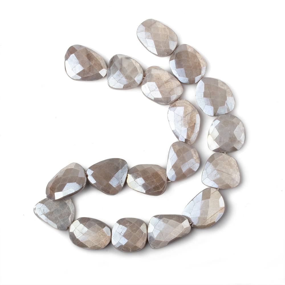  Mystic Platinum Grey Moonstone Faceted Flat Nuggets 13.5 inch 15 beads 