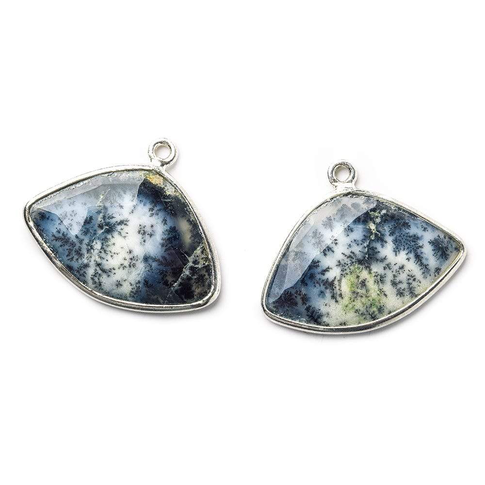  17x25mm Sterling Silver .925 Bezeled Dendritic Opal Fan Set of 2 pendants 