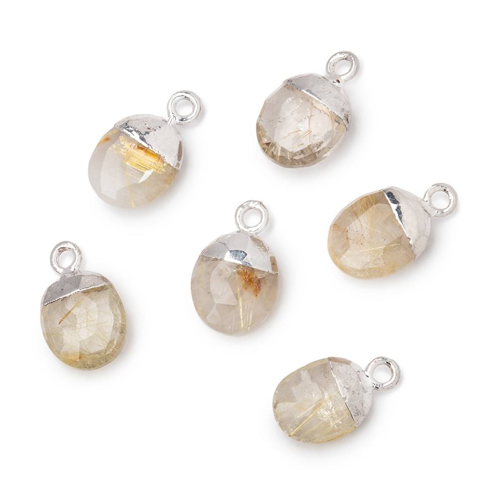  10x8mm Silver Leafed Rutilated Quartz Oval Pendant 1 piece 