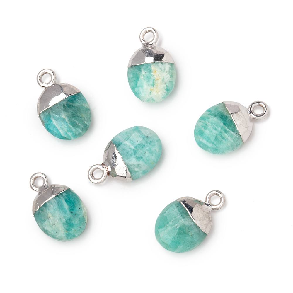  10x8mm Silver Leafed Amazonite Oval Pendant 1 piece 
